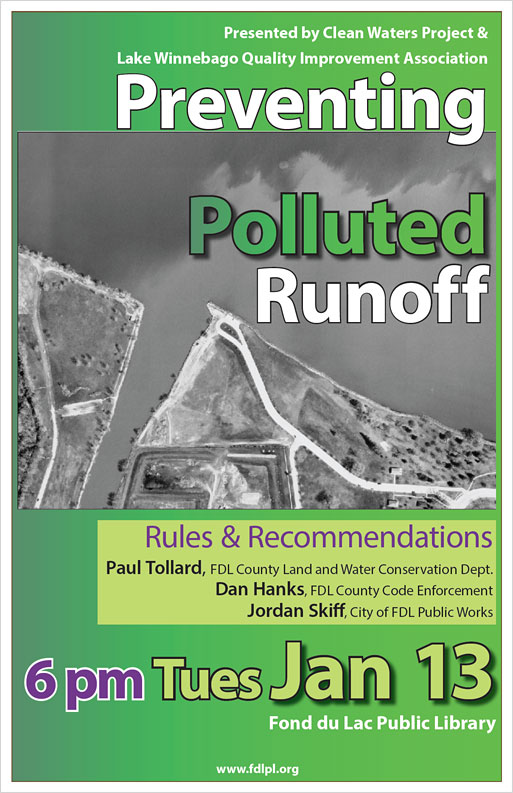 poster for Preventing Pollution Runoff program sponsored by FDL Library
